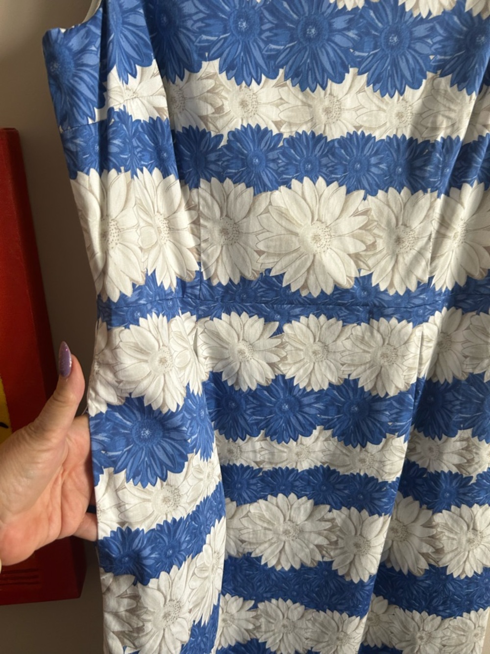 Talbots Blue and White Floral Stripe Midi Dress. Fully lined - Picture 4 of 5